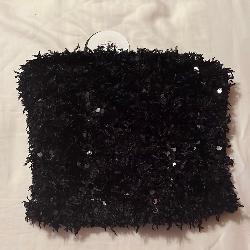 CULTNAKED Black Sequin Boxy Crop Top
